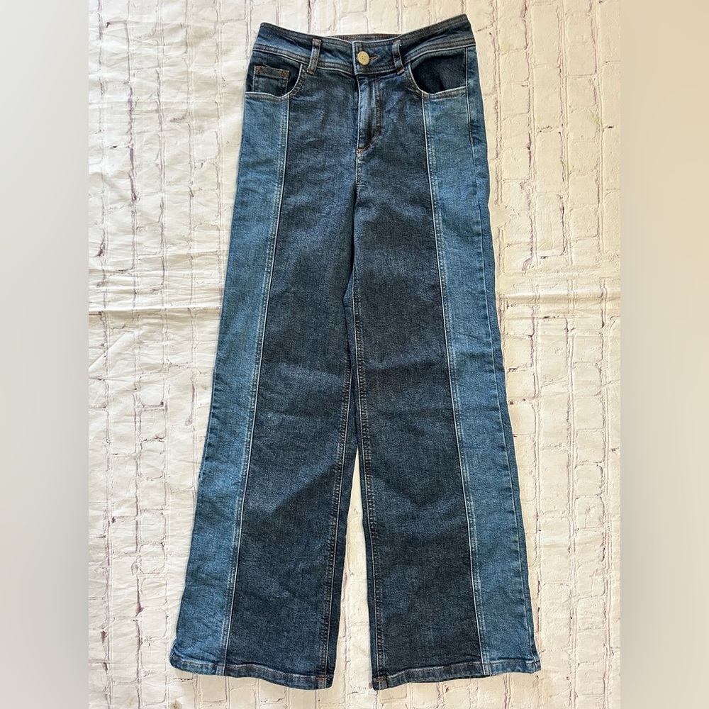 Chelsea & Violet Women’s Two-Tone Y2K Wide Leg Stretch Denim Jeans Size 2
